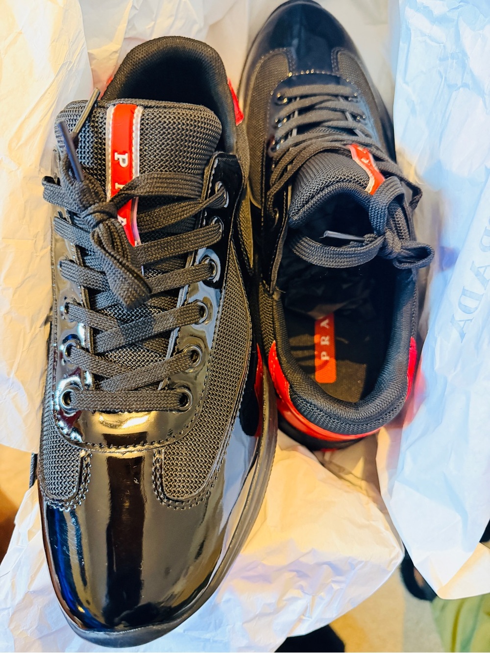 Prada Men’s Black Sneakers with Red Heel Accents - Picture 8 of 11